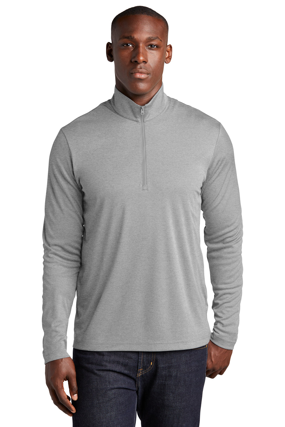 Sport-Tek Mens Endeavor 1/4 Zip Sweatshirt Heather Light Grey Front
