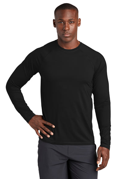 Sport-Tek Mens Rashguard Long Sleeve Crewneck T-Shirt Black Front