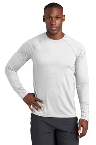 Sport-Tek Mens Rashguard Long Sleeve Crewneck T-Shirt White Front