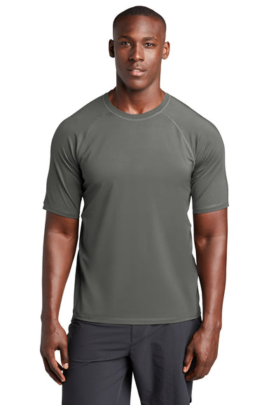 Sport-Tek Mens Rashguard Short Sleeve Crewneck T-Shirt Dark Smoke Grey Front