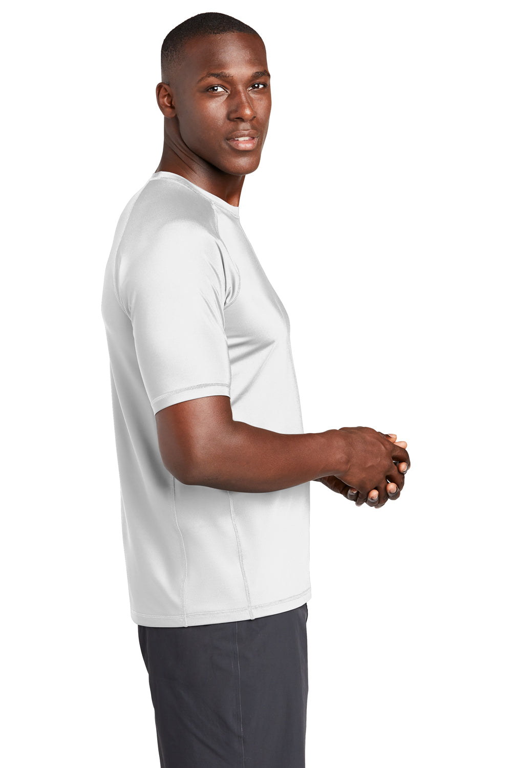 Sport-Tek Mens Rashguard Short Sleeve Crewneck T-Shirt White Side