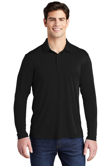 Sport-Tek Mens Long Sleeve Polo Shirt Black Front