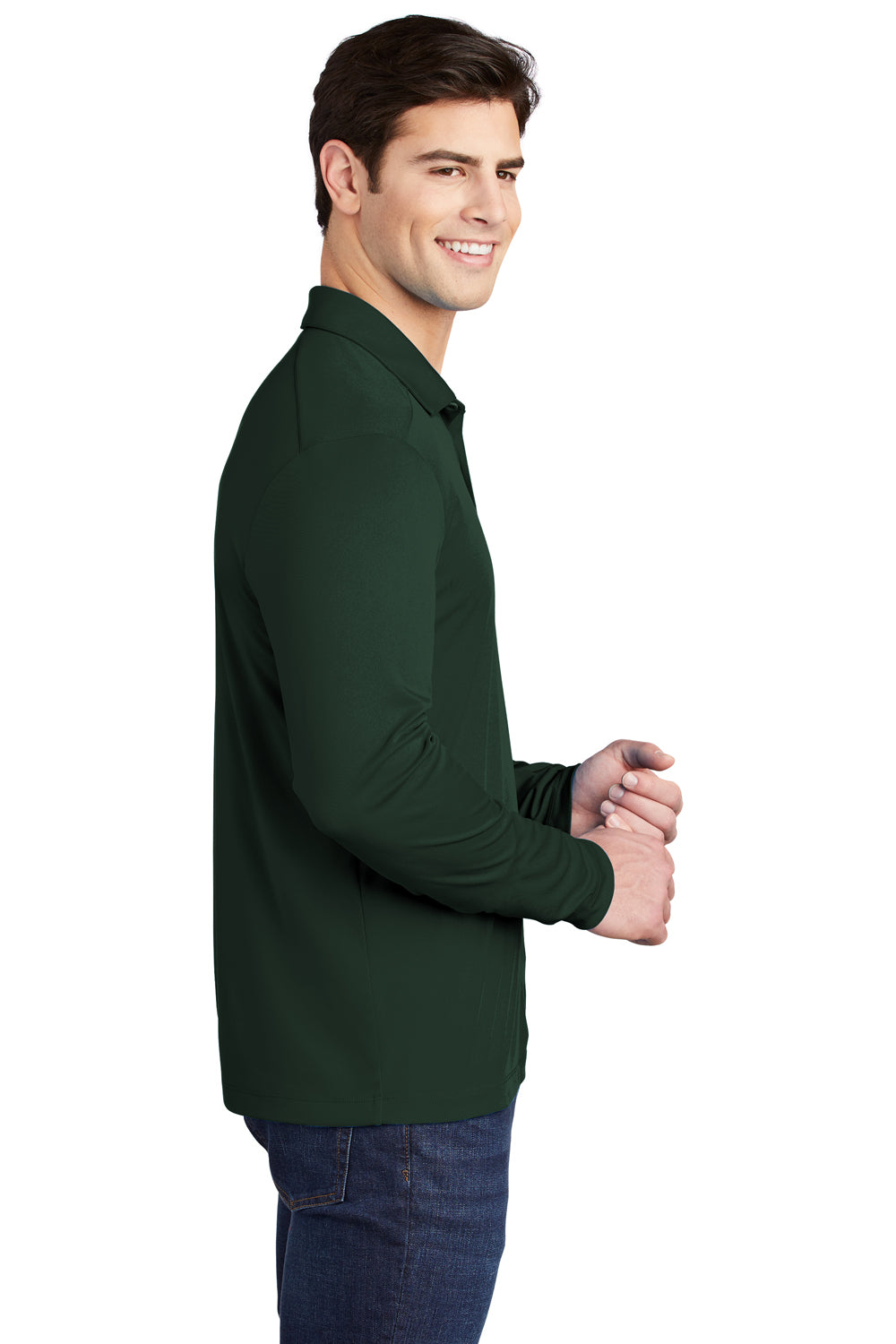Sport-Tek Mens Long Sleeve Polo Shirt Forest Green Side