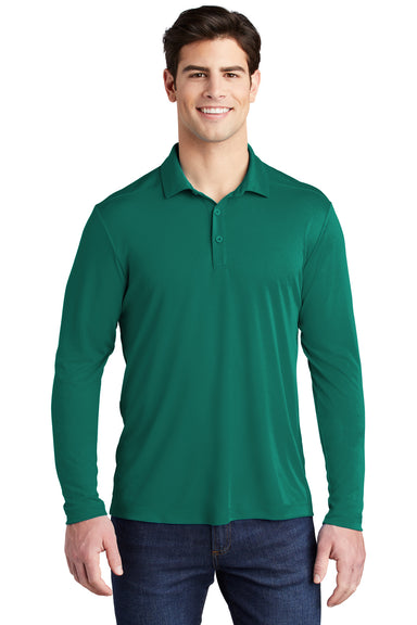 Sport-Tek Mens Long Sleeve Polo Shirt Marine Green Front