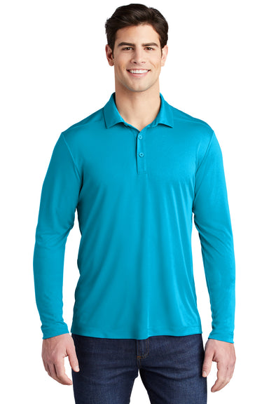 Sport-Tek Mens Long Sleeve Polo Shirt Sapphire Blue Front