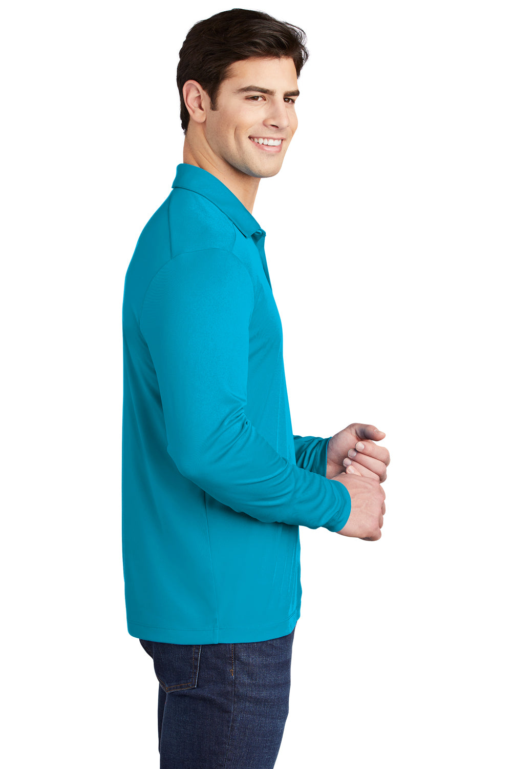 Sport-Tek Mens Long Sleeve Polo Shirt Sapphire Blue Side