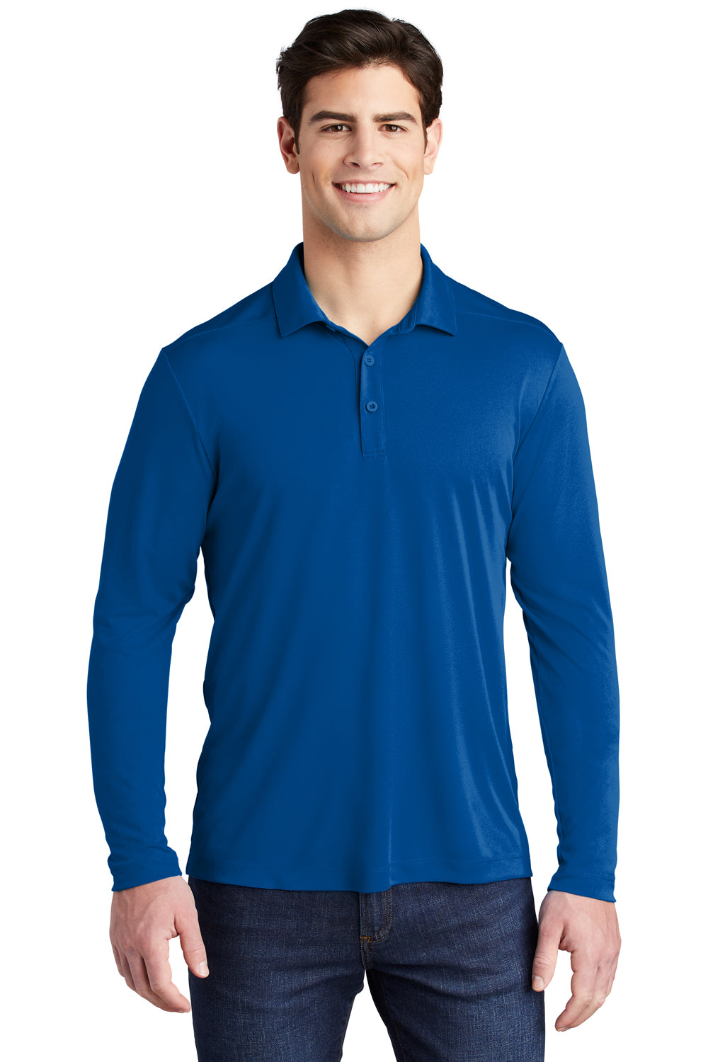 Sport-Tek Mens Long Sleeve Polo Shirt True Royal Blue Front