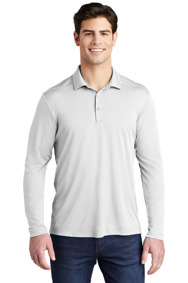 Sport-Tek Mens Long Sleeve Polo Shirt White Front