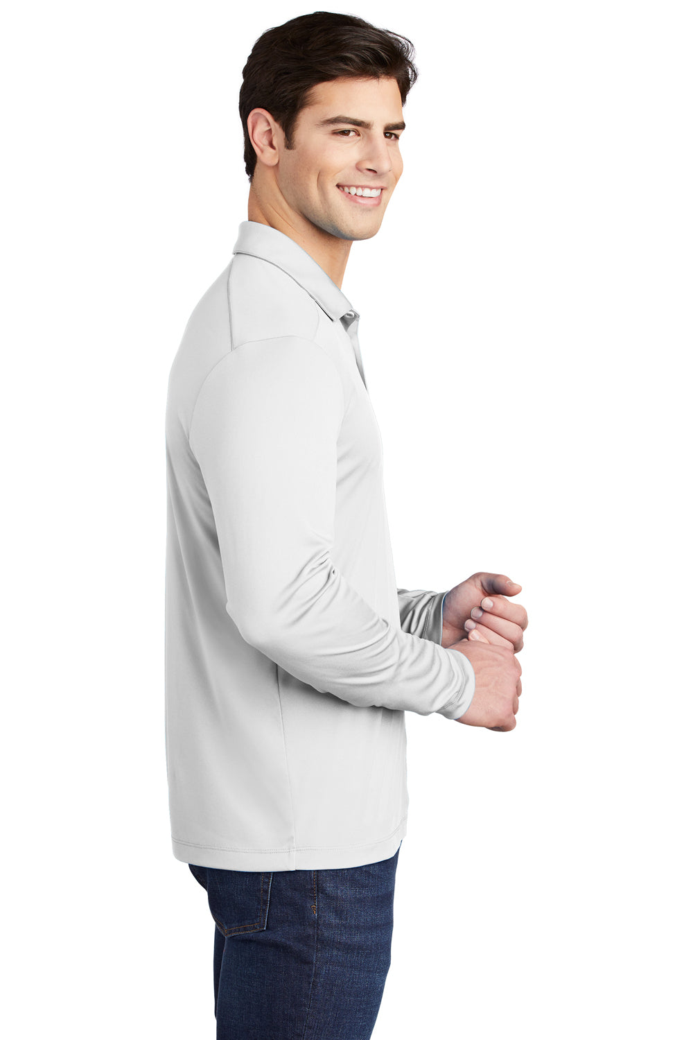 Sport-Tek Mens Long Sleeve Polo Shirt White Side