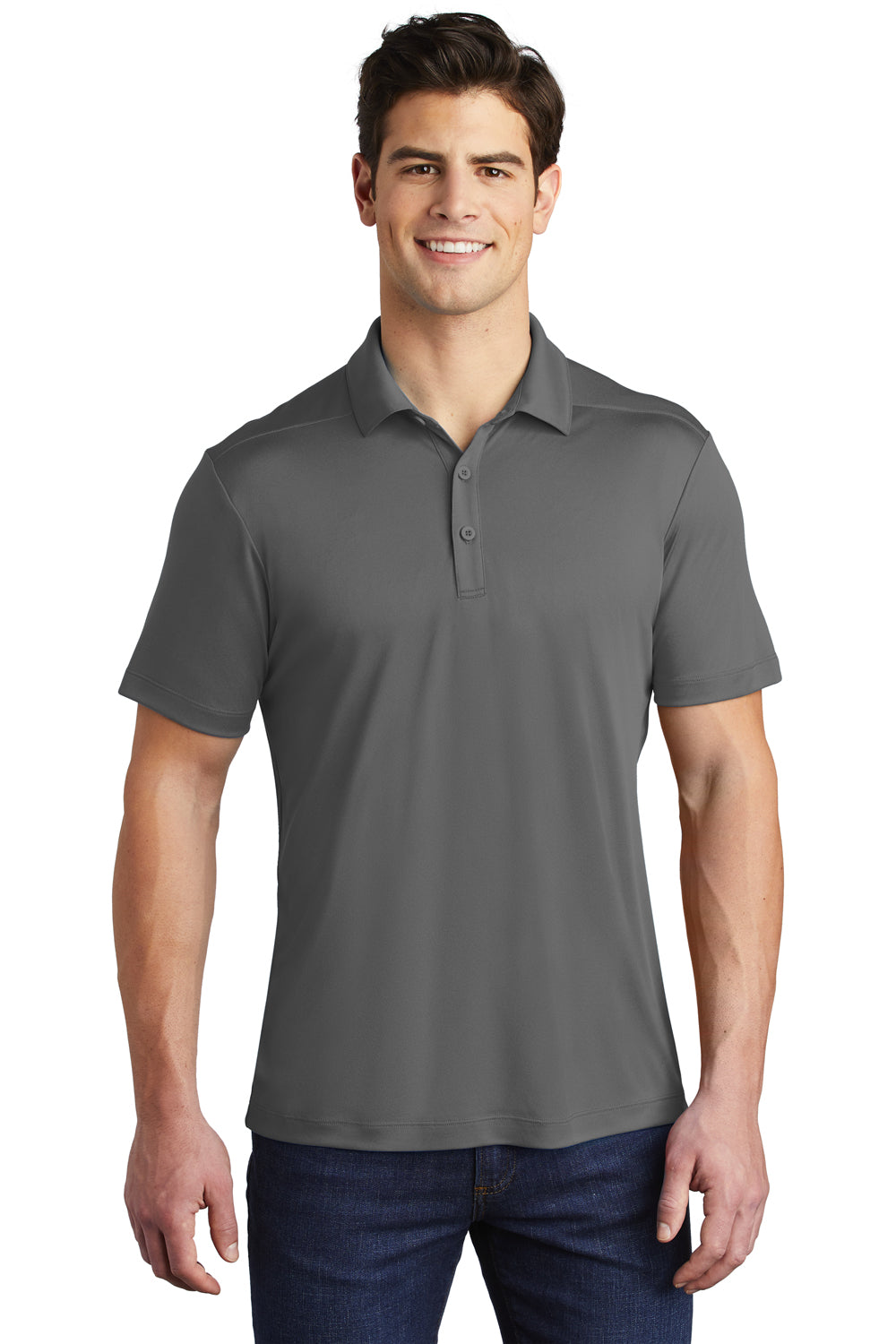 Sport-Tek Mens Short Sleeve Polo Shirt Dark Smoke Grey Front