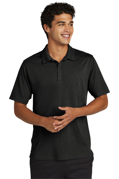 Sport-Tek Mens Strive Short Sleeve Polo Shirt Black Front