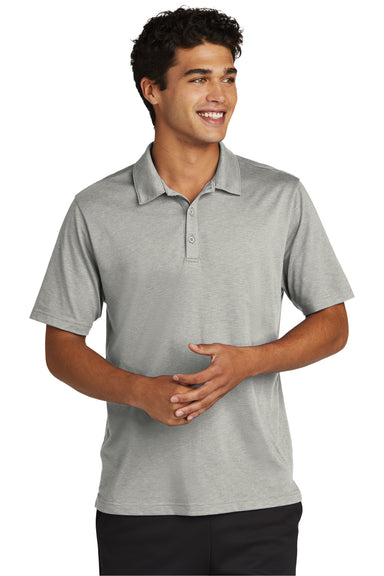 Sport-Tek Mens Strive Short Sleeve Polo Shirt Silver Grey Front