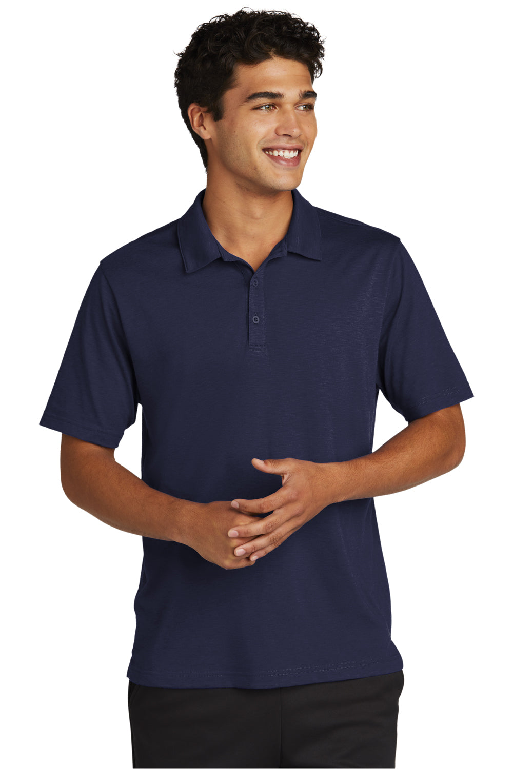 Sport-Tek Mens Strive Short Sleeve Polo Shirt True Navy Blue Front