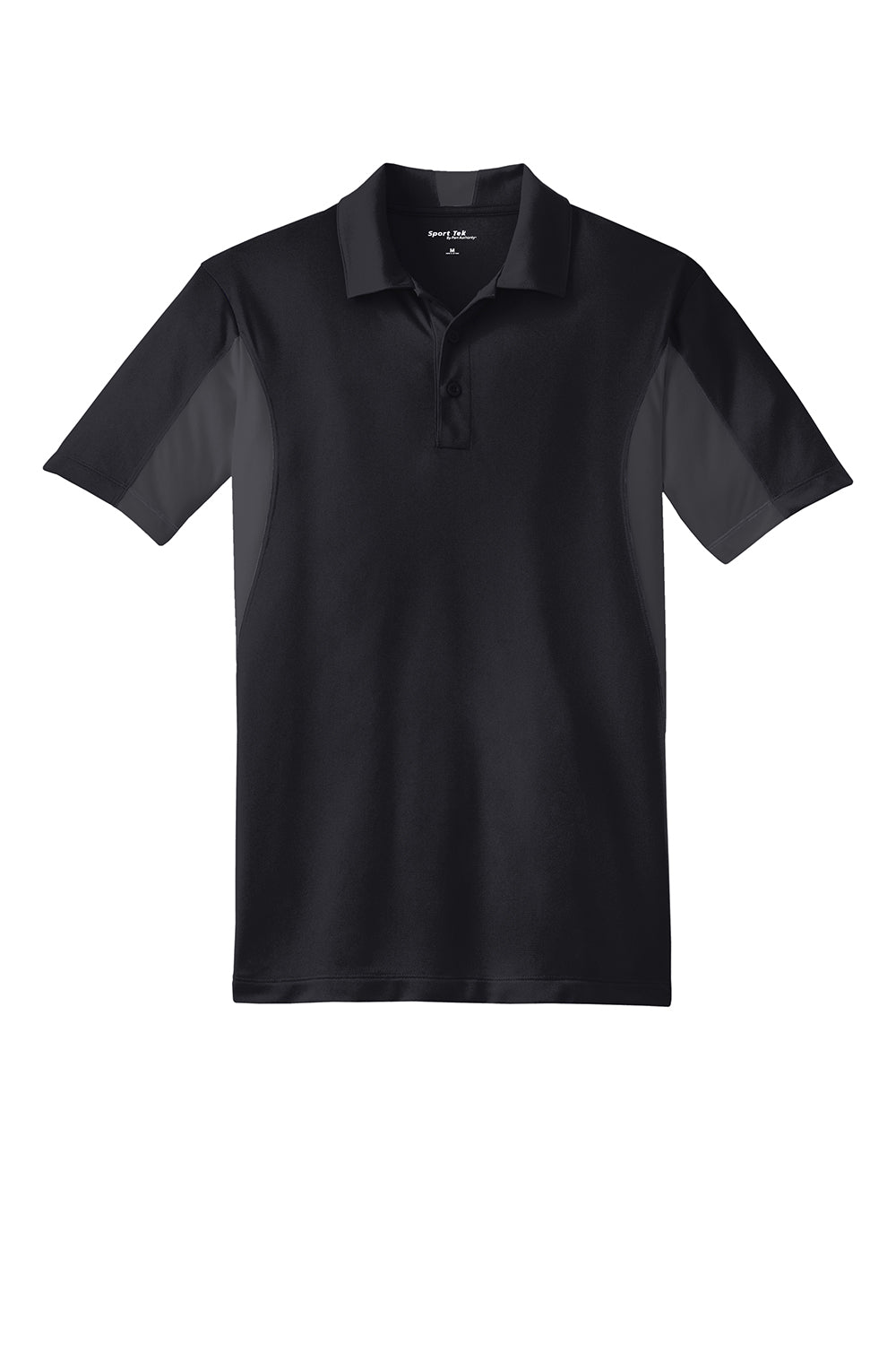 Sport-Tek Mens Sport-Wick Moisture Wicking Short Sleeve Polo Shirt Black/Iron Grey Flat Front