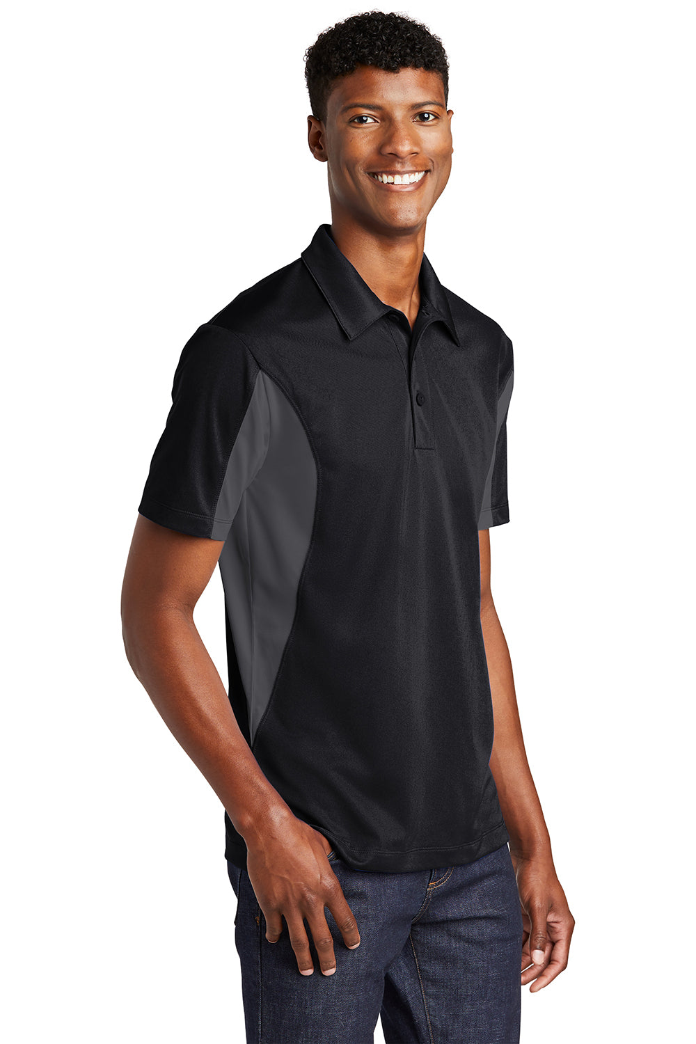 Sport-Tek Mens Sport-Wick Moisture Wicking Short Sleeve Polo Shirt Black/Iron Grey 3Q