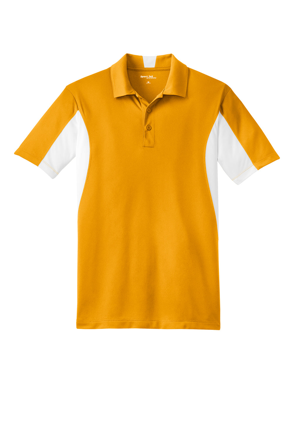 Sport-Tek Mens Sport-Wick Moisture Wicking Short Sleeve Polo Shirt Gold/White Flat Front