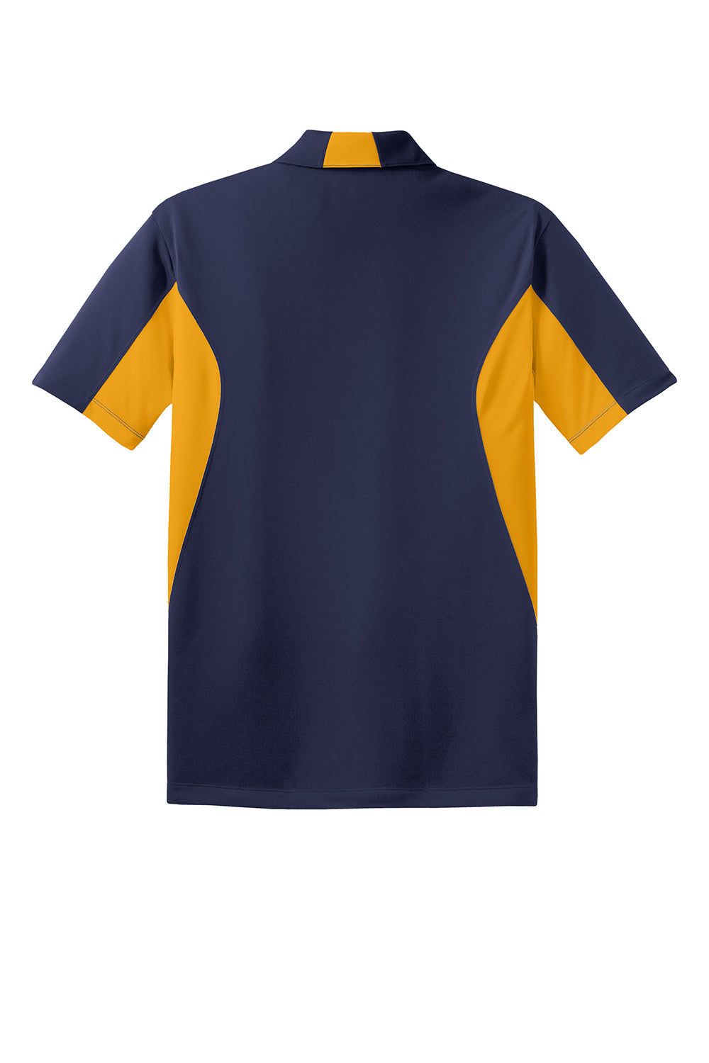 Sport-Tek Mens Sport-Wick Moisture Wicking Short Sleeve Polo Shirt True Navy Blue/Gold Flat Back