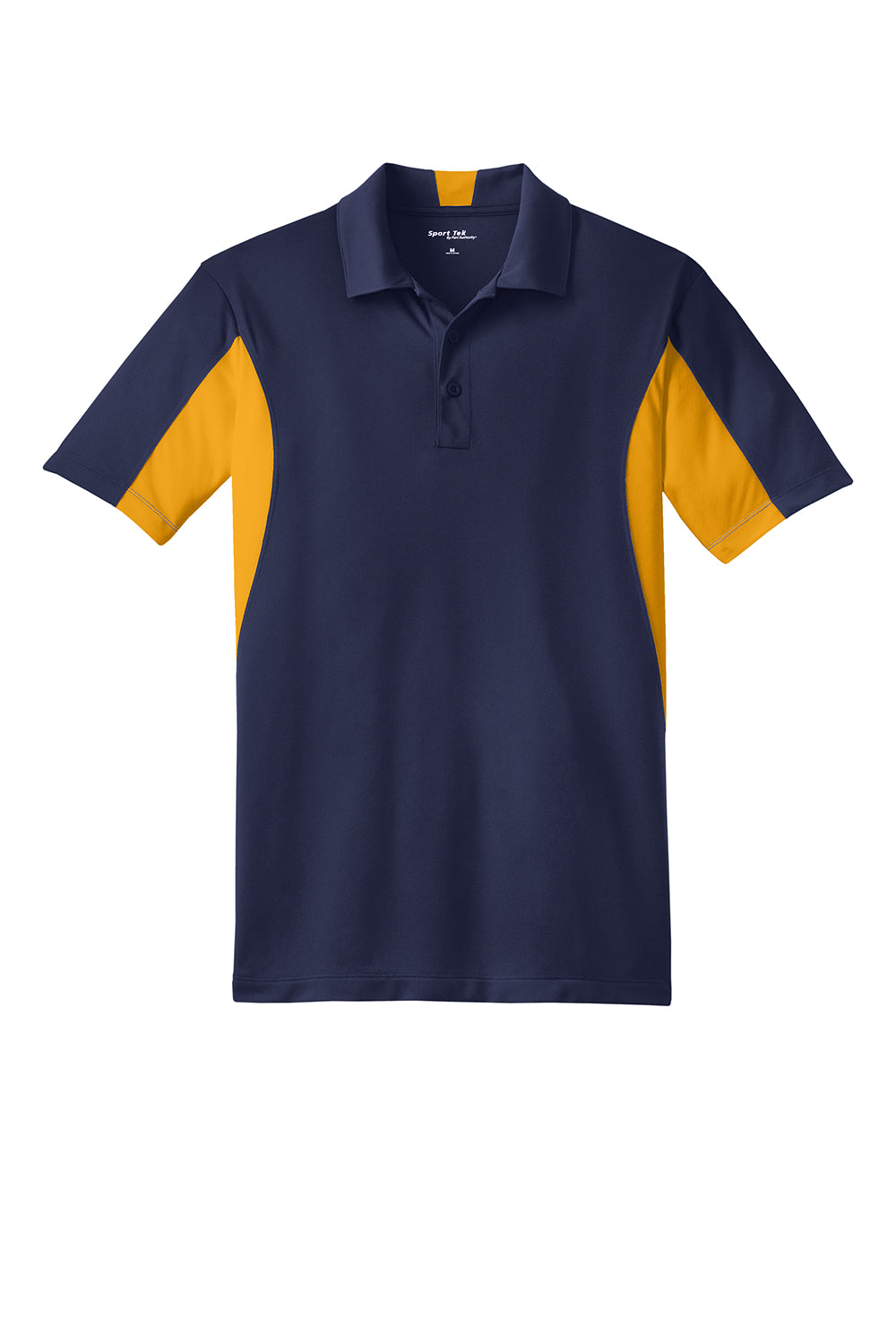 Sport-Tek Mens Sport-Wick Moisture Wicking Short Sleeve Polo Shirt True Navy Blue/Gold Flat Front