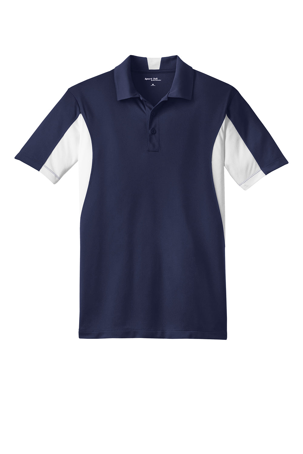 Sport-Tek Mens Sport-Wick Moisture Wicking Short Sleeve Polo Shirt True Navy Blue/White Flat Front