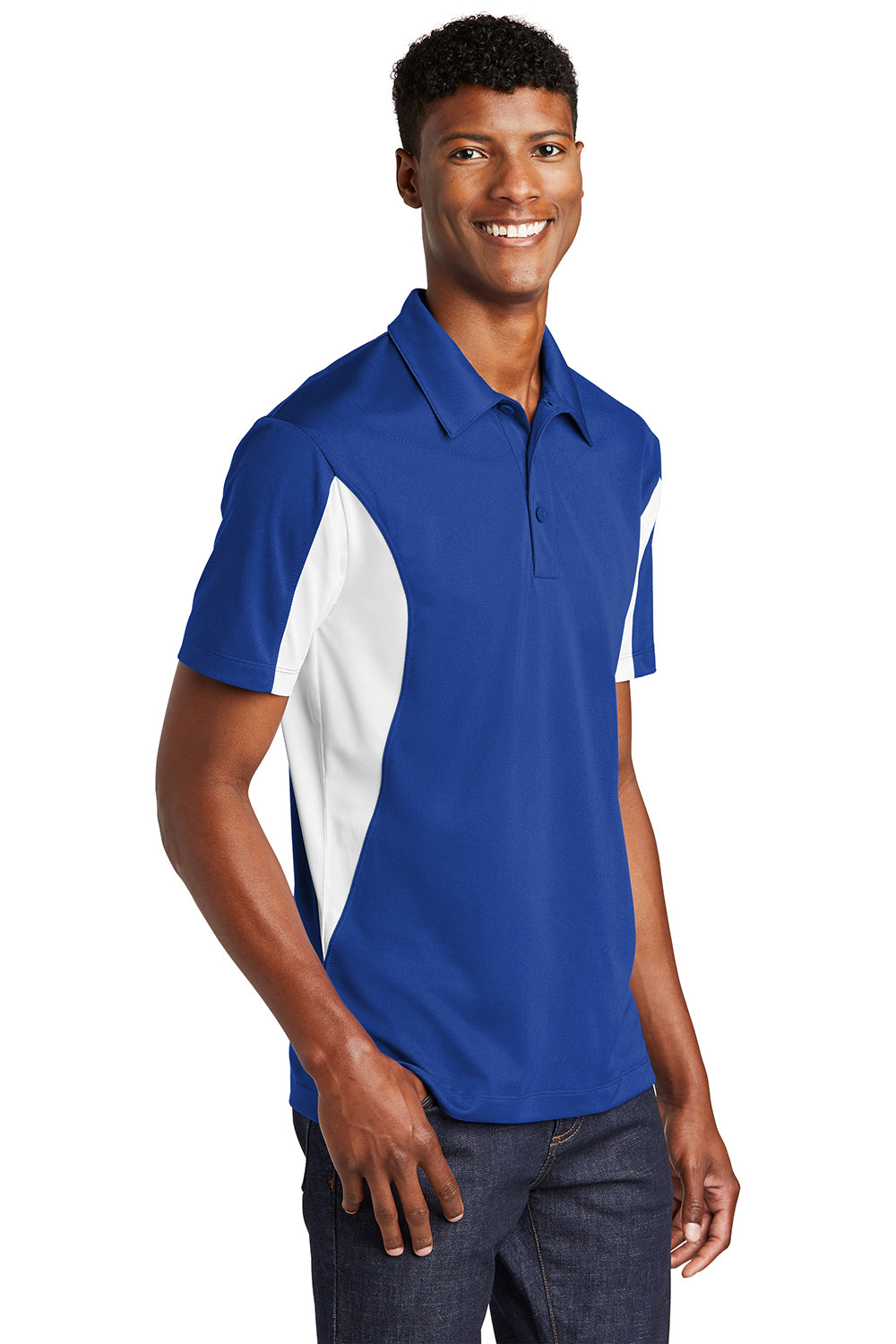 Sport-Tek Mens Sport-Wick Moisture Wicking Short Sleeve Polo Shirt True Royal Blue/White 3Q