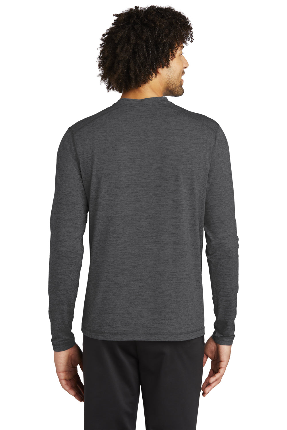 Sport-Tek Mens Exchange 1.5 Long Sleeve Crewneck T-Shirt Heather Graphite Grey Side