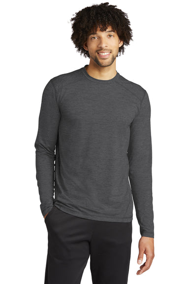 Sport-Tek Mens Exchange 1.5 Long Sleeve Crewneck T-Shirt Heather Graphite Grey Front