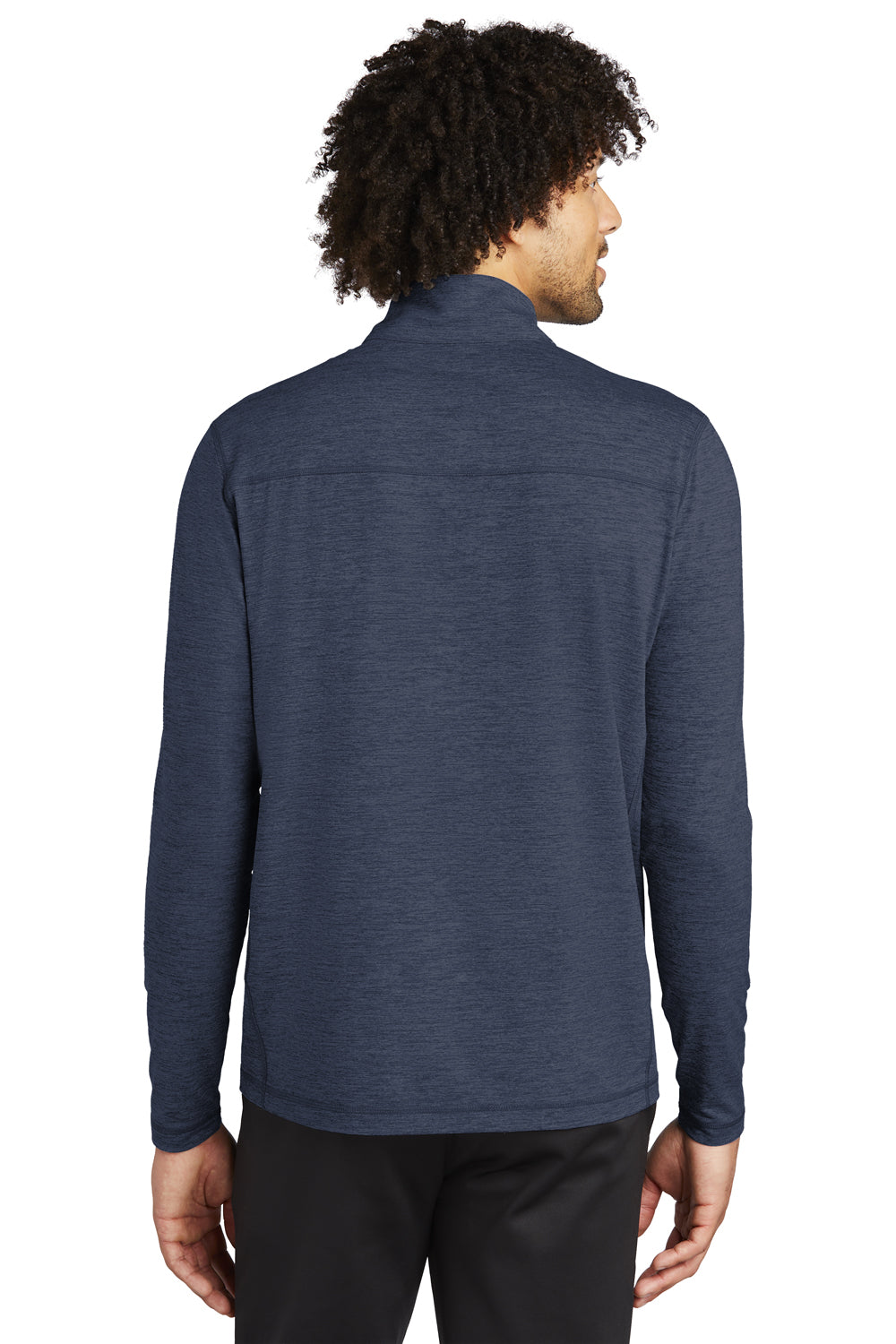 Sport-Tek Mens Exchange 1.5 Long Sleeve 1/4 Zip T-Shirt Heather Dark Denim Blue Side