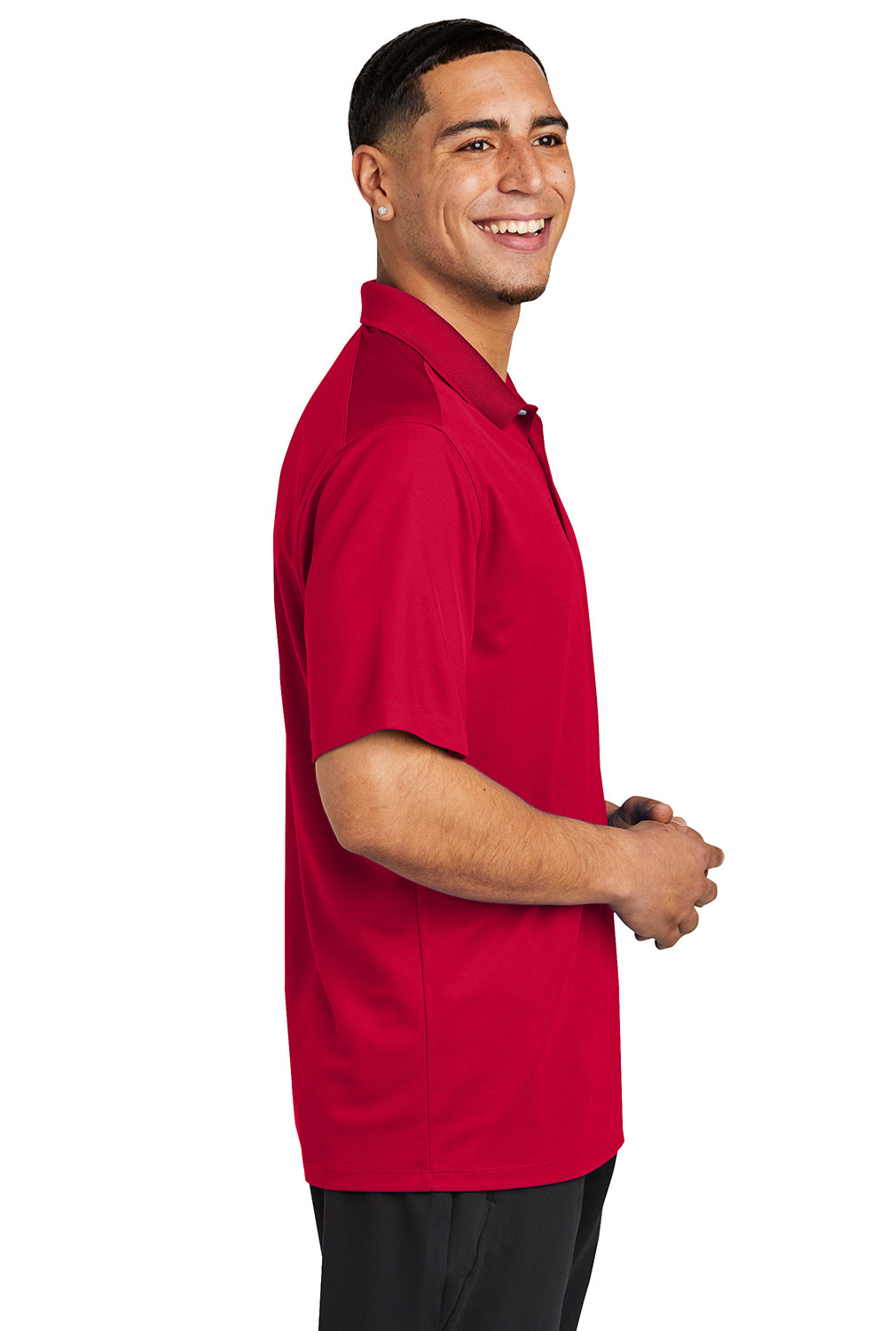 Sport-Tek ST740 Mens UV Micropique Short Sleeve Polo Shirt Deep Red Side