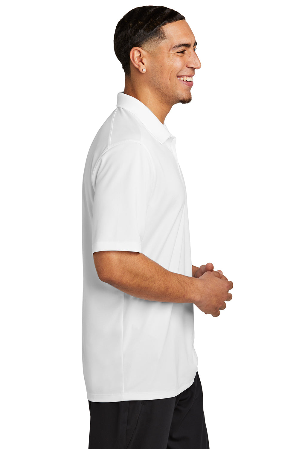 Sport-Tek ST740 Mens UV Micropique Short Sleeve Polo Shirt White Side