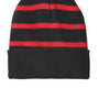 Sport-Tek Mens Striped Beanie - Black/True Red