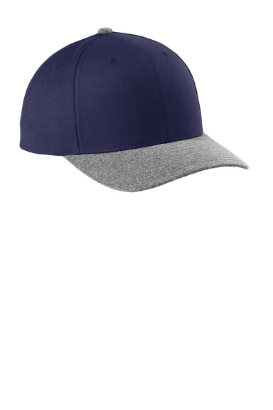 Sport-Tek STC43 Curve Bill Snapback Hat True Navy Blue/Heather Grey Front