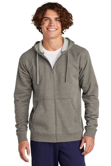 Sport-Tek STF201 Mens Drive Fleece Full Zip Hooded Sweatshirt Hoodie Heather Vintage Grey Front