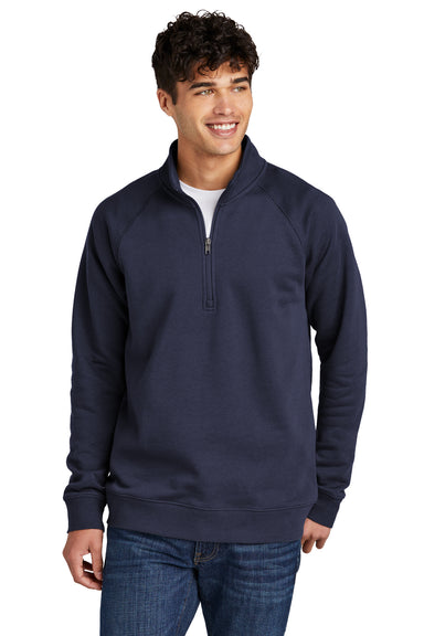 Sport-Tek STF202 Mens Drive Fleece 1/4 Zip Sweatshirt True Navy Blue Front