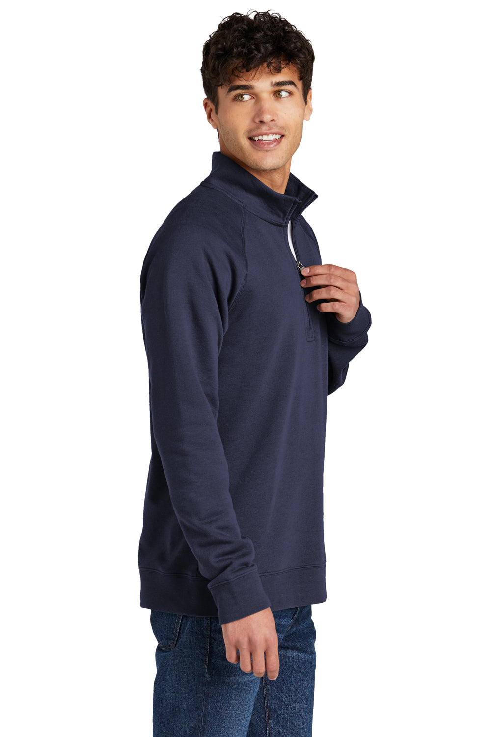 Sport-Tek STF202 Mens Drive Fleece 1/4 Zip Sweatshirt True Navy Blue Side