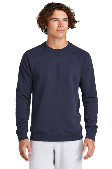 Sport-Tek STF203 Mens Drive Fleece Crewneck Sweatshirt True Navy Blue Front