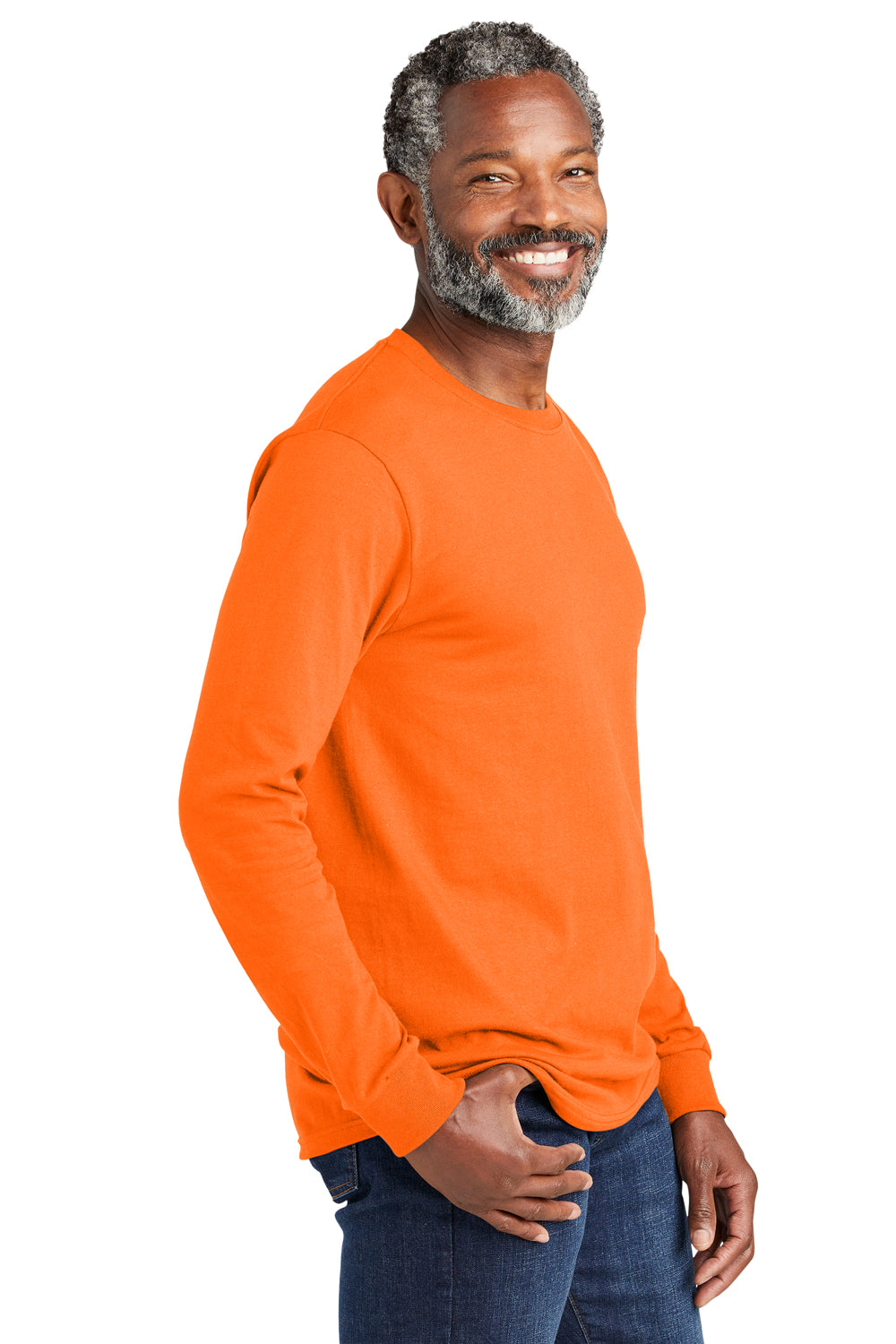Volunteer Knitwear VL100LS USA Made All American Long Sleeve Crewneck T-Shirts Safety Orange Side