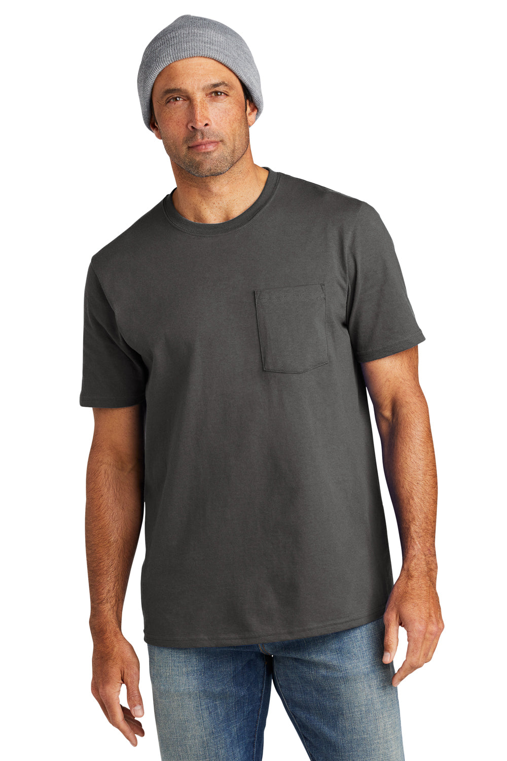 Volunteer Knitwear VL100P USA Made All American Short Sleeve Crewneck T-Shirt w/ Pocket Steel Grey Front