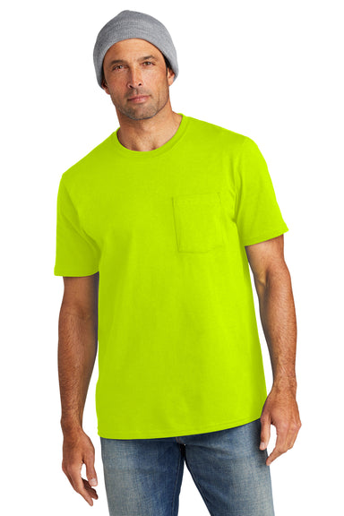 Volunteer Knitwear VL100P USA Made All American Short Sleeve Crewneck T-Shirt w/ Pocket Safety Green Front