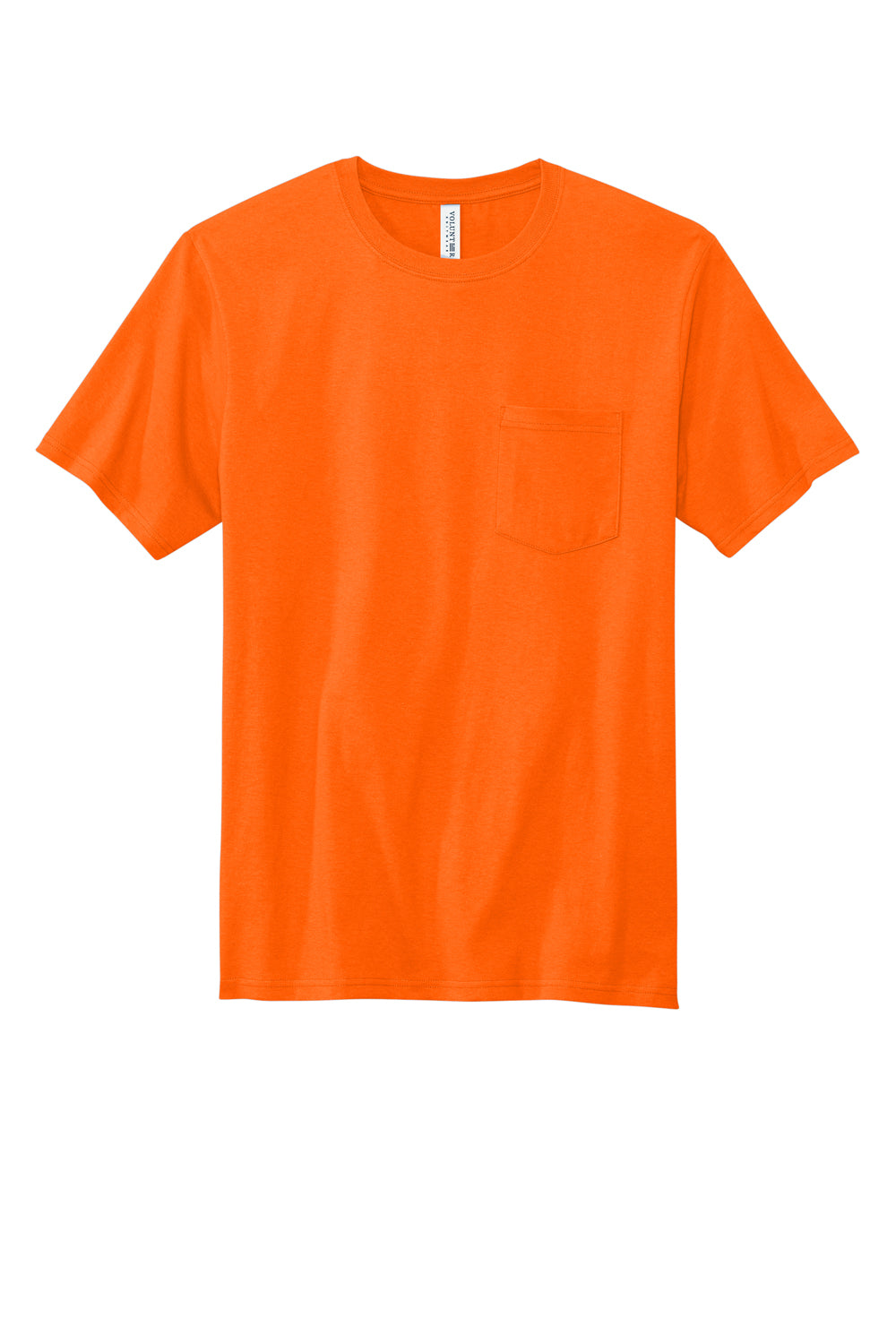 Volunteer Knitwear VL100P USA Made All American Short Sleeve Crewneck T-Shirt w/ Pocket Safety Orange Flat Front
