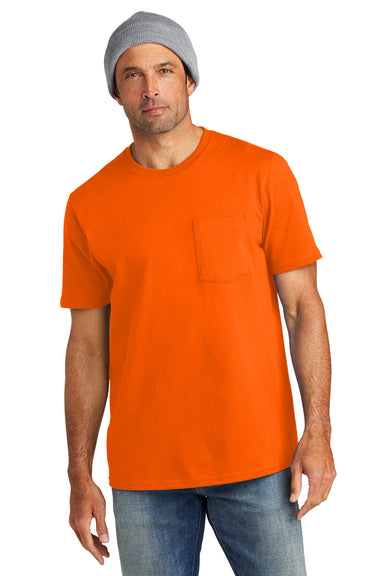 Volunteer Knitwear VL100P USA Made All American Short Sleeve Crewneck T-Shirt w/ Pocket Safety Orange Front