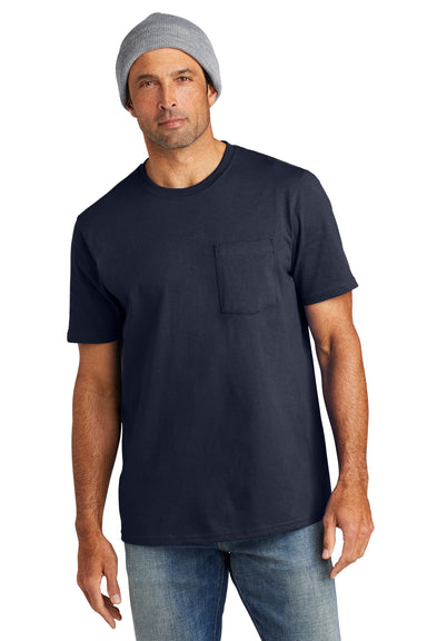 Volunteer Knitwear VL100P USA Made All American Short Sleeve Crewneck T-Shirt w/ Pocket Strong Navy Blue Front