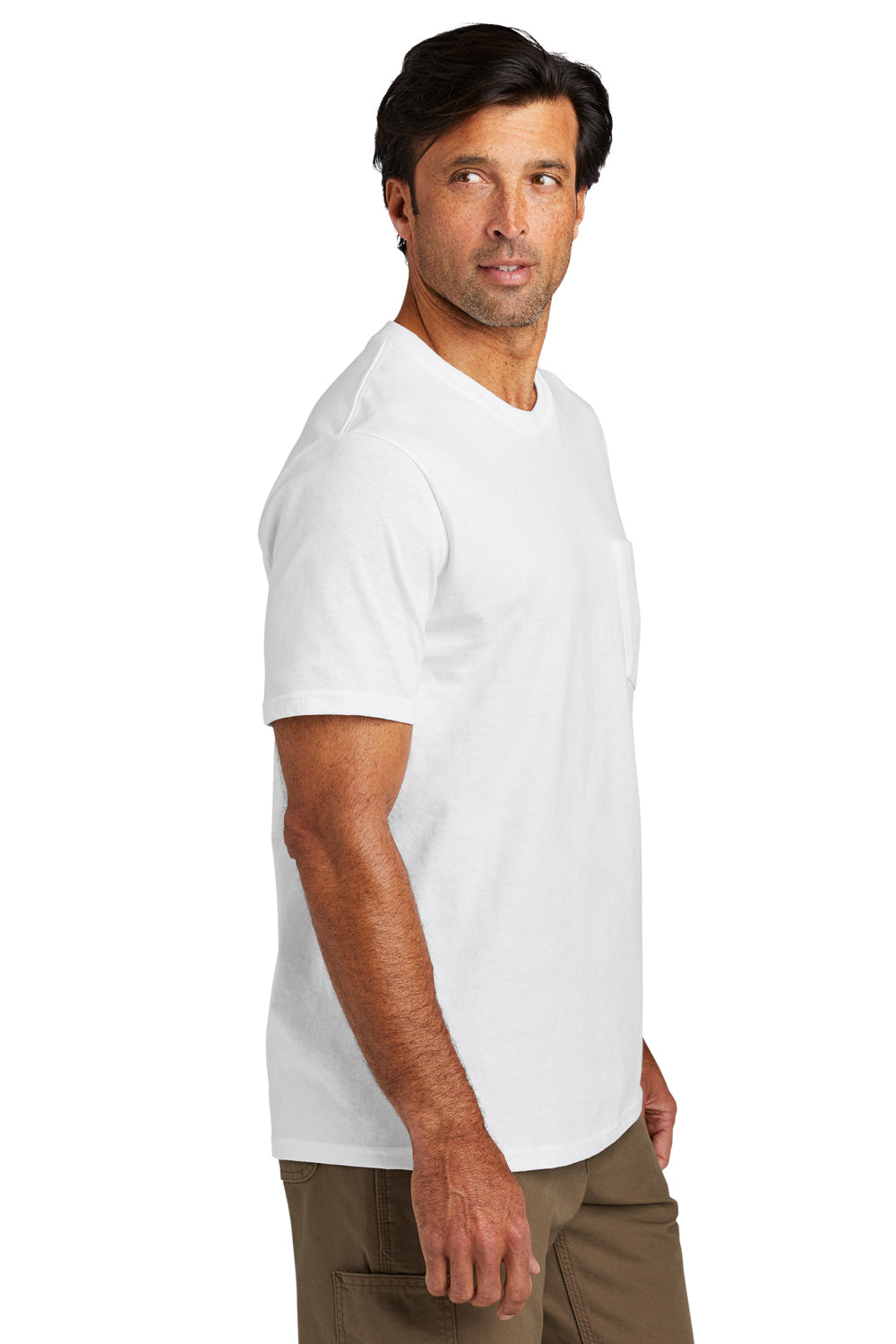 Volunteer Knitwear VL100P USA Made All American Short Sleeve Crewneck T-Shirt w/ Pocket White Side