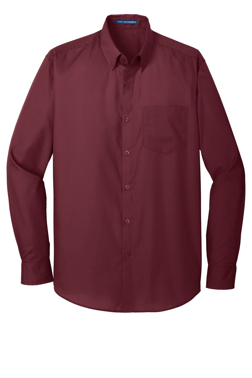 Port Authority W100/TW100 Carefree Stain Resistant Long Sleeve Button Down Shirt w/ Pocket Burgundy Flat Front