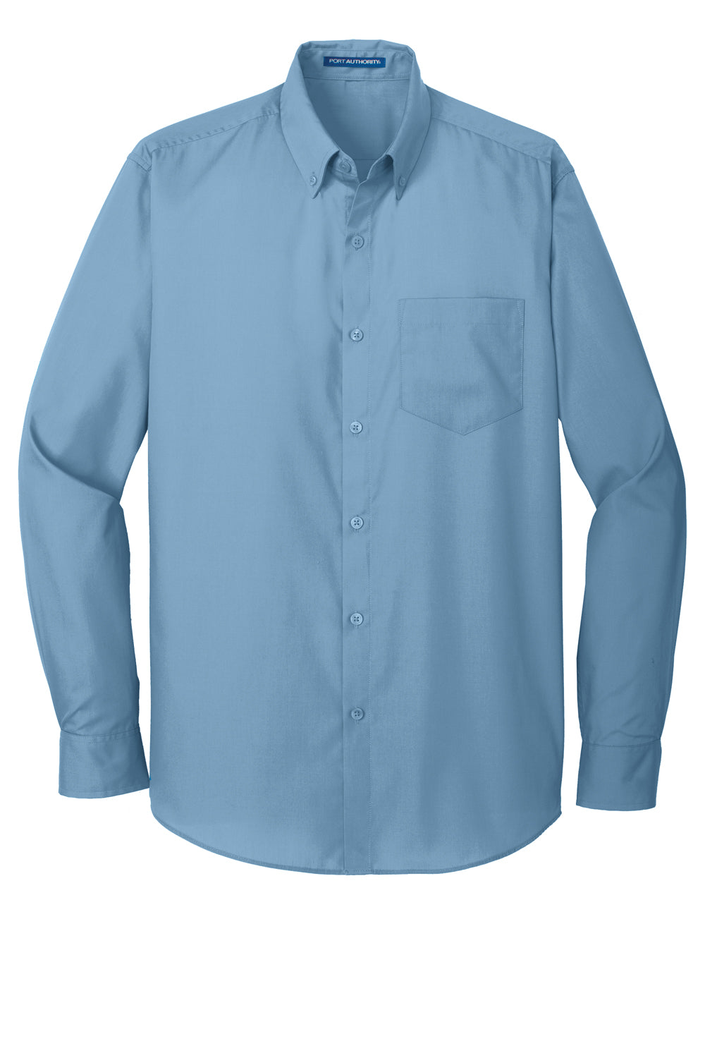 Port Authority W100/TW100 Carefree Stain Resistant Long Sleeve Button Down Shirt w/ Pocket Carolina Blue Flat Front