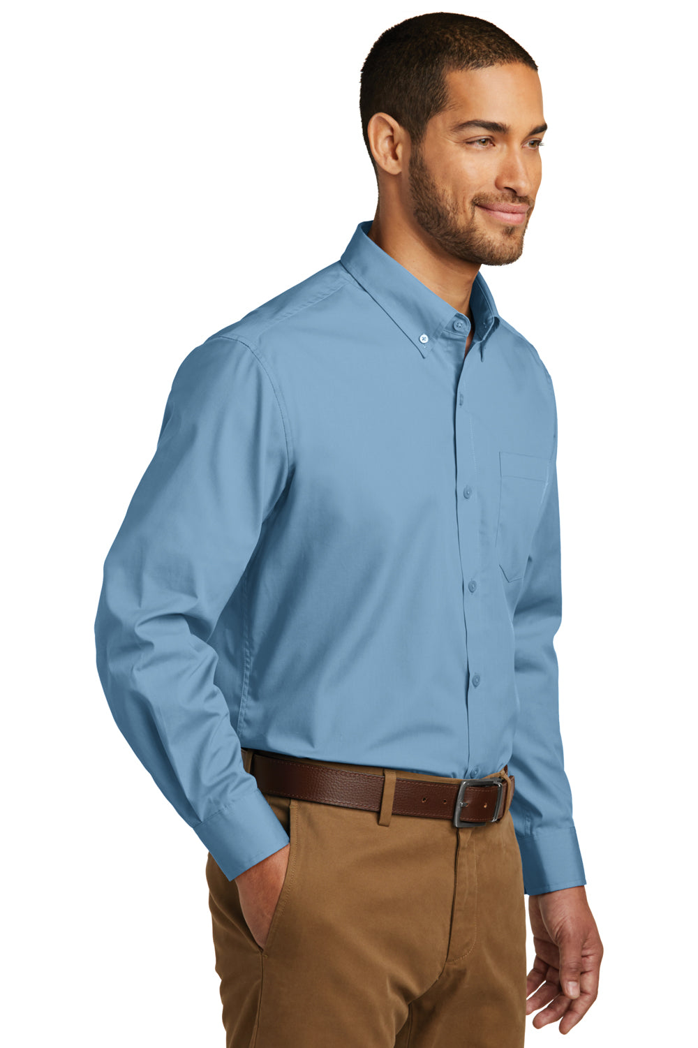 Port Authority W100/TW100 Carefree Stain Resistant Long Sleeve Button Down Shirt w/ Pocket Carolina Blue 3Q
