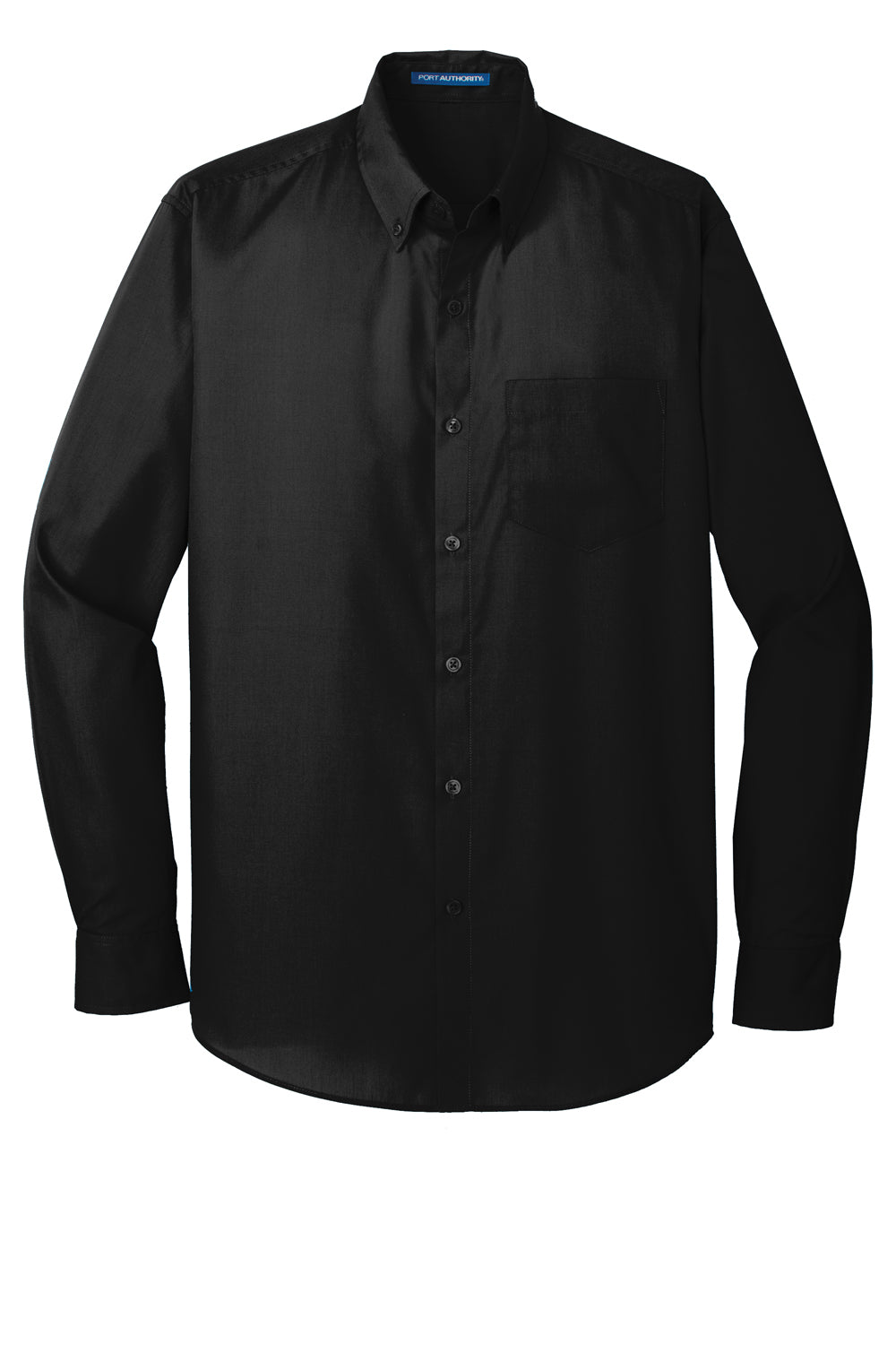 Port Authority W100/TW100 Carefree Stain Resistant Long Sleeve Button Down Shirt w/ Pocket Deep Black Flat Front