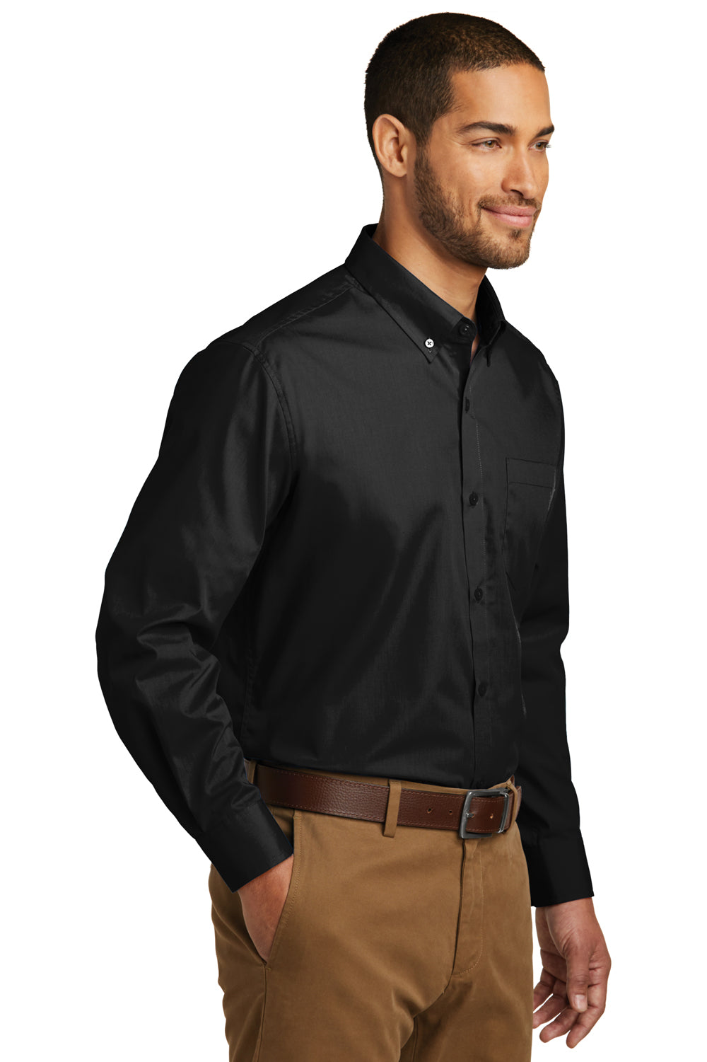 Port Authority W100/TW100 Carefree Stain Resistant Long Sleeve Button Down Shirt w/ Pocket Deep Black 3Q