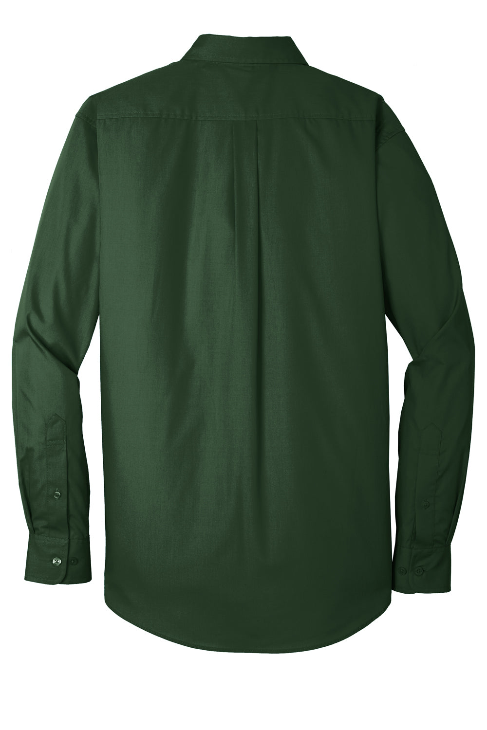 Port Authority W100/TW100 Carefree Stain Resistant Long Sleeve Button Down Shirt w/ Pocket Deep Forest Green Flat Back