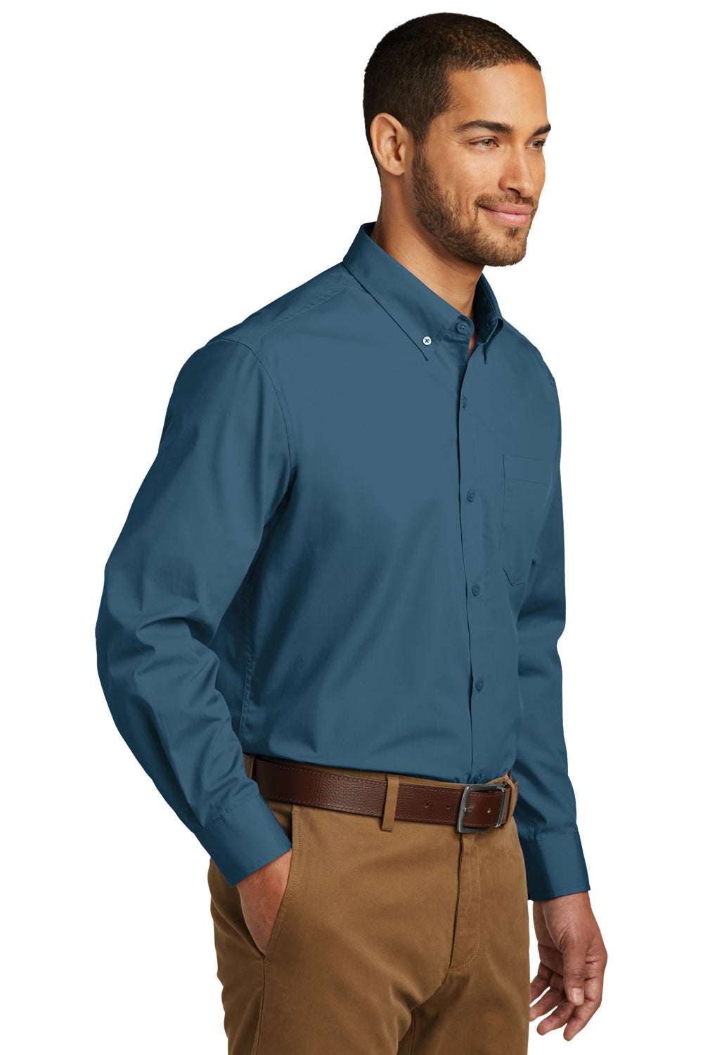 Port Authority W100/TW100 Carefree Stain Resistant Long Sleeve Button Down Shirt w/ Pocket Dusty Blue 3Q