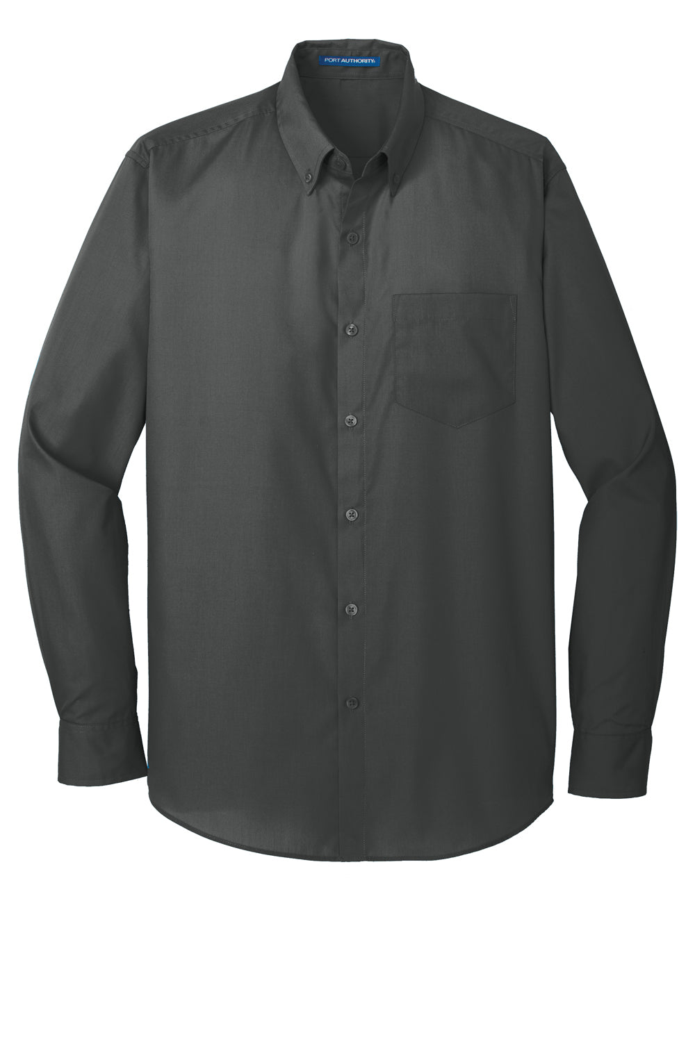 Port Authority W100/TW100 Carefree Stain Resistant Long Sleeve Button Down Shirt w/ Pocket Graphite Grey Flat Front